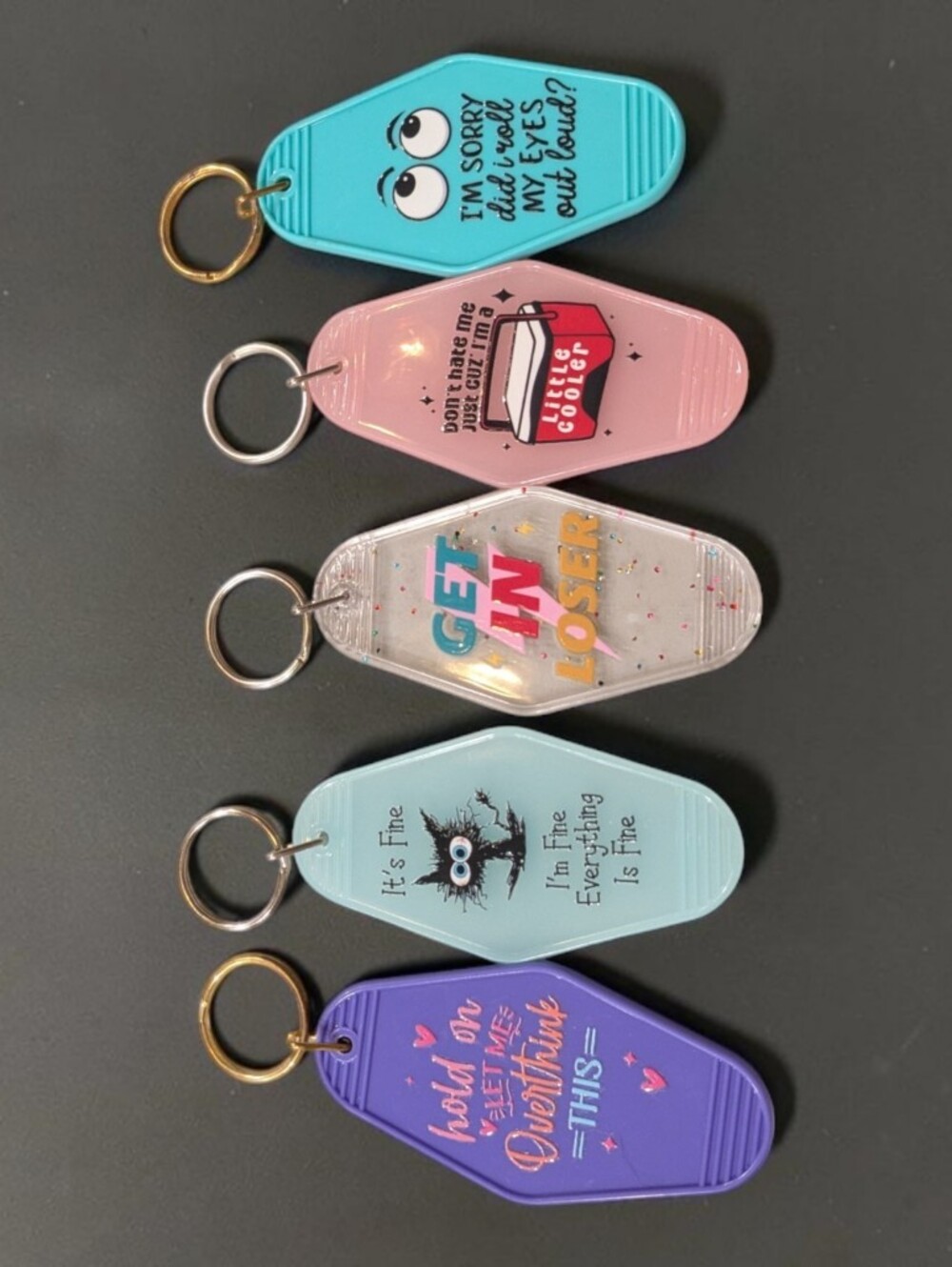 Y2K Funny Motel Keychains Sarcastic Retro Key Ring Bundle Set of 5